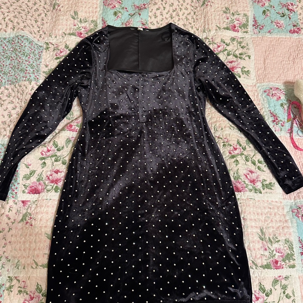 Black Velvet Rhinestone Dress